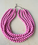 Purple Pink Lavender Acrylic Lucite Bead Chunky Multi Strand Statement Necklace 10mm bead