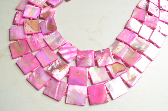 Pink Beaded Mother of Pearl Shell Multi Strand Chunky Statement Necklace - Tegan