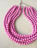 Purple Pink Lavender Acrylic Lucite Bead Chunky Multi Strand Statement Necklace 10mm bead 6 strands