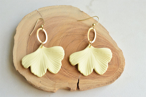 White Cream Leaf Statement Lucite Petal Big Gold Earrings