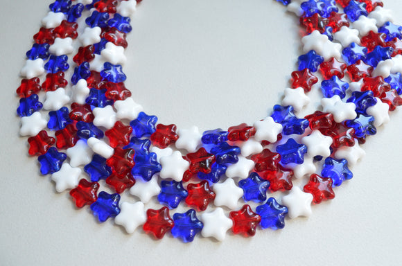 Red white blue 4th of July beaded statement necklace