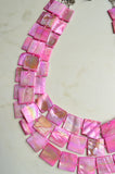 Pink Beaded Mother of Pearl Shell Multi Strand Chunky Statement Necklace - Tegan