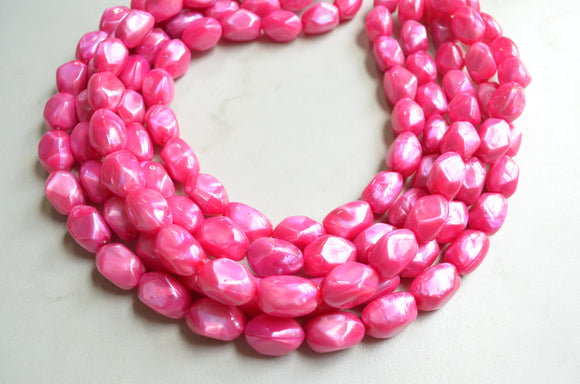 Hot Pink Lucite Acrylic Bead Chunky Statement Necklace - Penelope