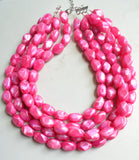 Hot Pink Lucite Acrylic Bead Chunky Statement Necklace - Penelope