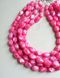 Hot Pink Lucite Acrylic Bead Chunky Statement Necklace - Penelope