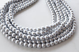 Silver Matte Beaded Acrylic Chunky Multi Strand Statement Necklace - Alana