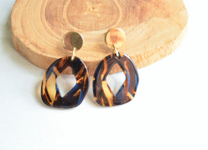 Black Blue Acrylic Animal Print Lucite Dangle Statement Earrings