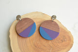 Orange Blue Wood Lucite Large Geometric Statement Dangle Earrings - Orville