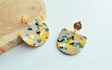 Yellow Gray Lucite Big Terrazzo Dangle Statement Earrings - Nora