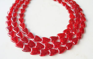 Red Heart Valentines Glass Bead Multi Strand Chunky Statement Necklace