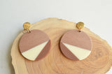 Orange Blue Wood Lucite Large Geometric Statement Dangle Earrings - Orville