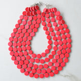 Red Wood Bead Multi Strand Chunky Womens Statement Necklace - Charlotte