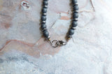 Black Matte Gray Mens Beaded Stone Long Choker Hematite Necklace - Jonas