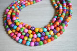 Colorful Multi Color Acrylic Lucite Beaded Multi Strand Chunky Statement Necklace - Alana