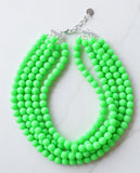 Neon Green Matte Acrylic Bead Chunky Multi Strand Statement Necklace - Alana