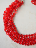 Red Heart Beaded Translucent Glass Valentines Day Multi Strand Statement Necklace