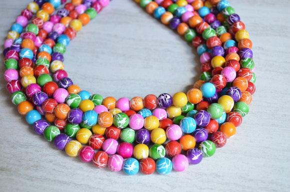 Colorful Multi Color Acrylic Lucite Beaded Multi Strand Chunky Statement Necklace - Alana