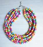 Colorful Multi Color Acrylic Lucite Beaded Multi Strand Chunky Statement Necklace - Alana