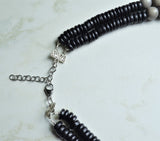 Black Gray Wood Beaded Chunky Block Bead Statement Necklace - Riley