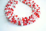 Red Heart Statement Valentines Crystal Chunky Beaded Multi Strand Necklace - Melissa