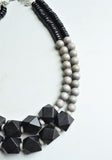 Black Gray Wood Beaded Chunky Block Bead Statement Necklace - Riley