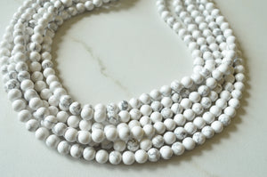 White Gray Statement Chunky Howlite Stone Bead Multi Strands Necklace - Michelle