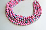 Pink Colorful Chunky Bead Multi Color Statement Necklace - Michelle