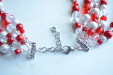 Red Heart Statement Valentines Crystal Chunky Beaded Multi Strand Necklace - Melissa