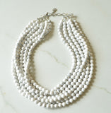 White Gray Statement Chunky Howlite Stone Bead Multi Strands Necklace - Michelle