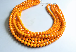 Orange Yellow Glass Statement Necklace - Chunky Beaded Necklace - Ariel