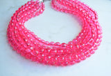 Pink Statement Faceted Beaded Acrylic Chunky Multi Strand Necklace - Angelina