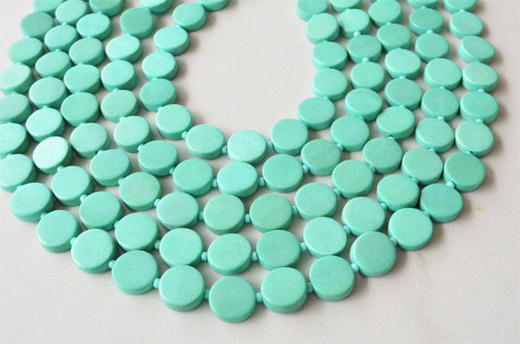 Seafoam Green Beaded Wood Chunky Multi Strand Statement Necklace - Charlotte