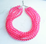 Pink Statement Faceted Beaded Acrylic Chunky Multi Strand Necklace - Angelina