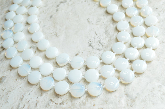 White Sea Opal Glass Beaded Multi Strand Chunky Statement Necklace - Charlotte
