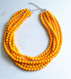 Orange Yellow Glass Statement Necklace - Chunky Beaded Necklace - Ariel