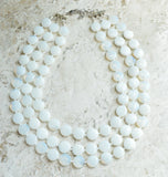 White Sea Opal Glass Beaded Multi Strand Chunky Statement Necklace - Charlotte