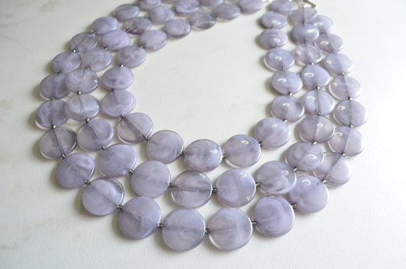 Gray Lucite Beaded Multi Strand Chunky Statement Necklace - Charlotte