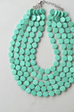 Seafoam Green Beaded Wood Chunky Multi Strand Statement Necklace - Charlotte