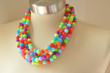 Neon Multi Color Chunky Multi Strand Bead Statement Necklace - Alana