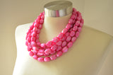Hot Pink Lucite Acrylic Bead Chunky Statement Necklace - Penelope