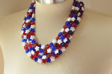 Red white blue 4th of July beaded statement necklace