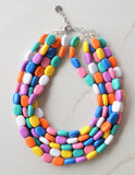 Colorful Beaded Multi Color Lucite Big Chunky Multi Strand Statement Necklace - Lauren