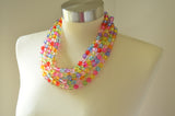 Multi Color Beaded Multi Strand Chunky Acrylic Lucite Statement Necklace - Angelina