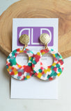 Confetti Big Hoop Colorful Rainbow Statement Multi Color Dangle Earrings - Grace