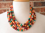 Orange Brown Yellow Red Fall Colors Acrylic Lucite Bead Chunky Statement Necklace - Alana