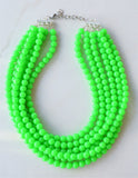 Neon Green Acrylic Lucite Bead Chunky Multi Strand Statement Necklace - Alana