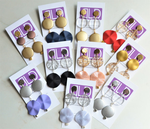 Gold Lucite Acrylic Big Dangle Matte Bead Statement Earrings - Violetta