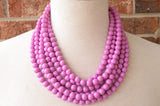 Purple Pink Lavender Acrylic Lucite Bead Chunky Multi Strand Statement Necklace 10mm bead 6 strands
