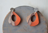 Clear Black Orange Lucite Wood  Big Acrylic Statement Earrings - Veronique