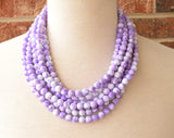 Purple White Acrylic Lucite Bead Chunky Multi Strand Statement Necklace 6 strands 10mm beads